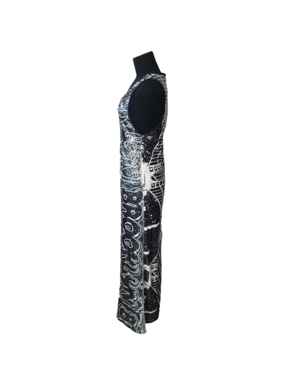 Kimberly Goldson $698 Dress Sequin Black White Brooklyn Graffiti Print Maxi - Picture 15 of 16